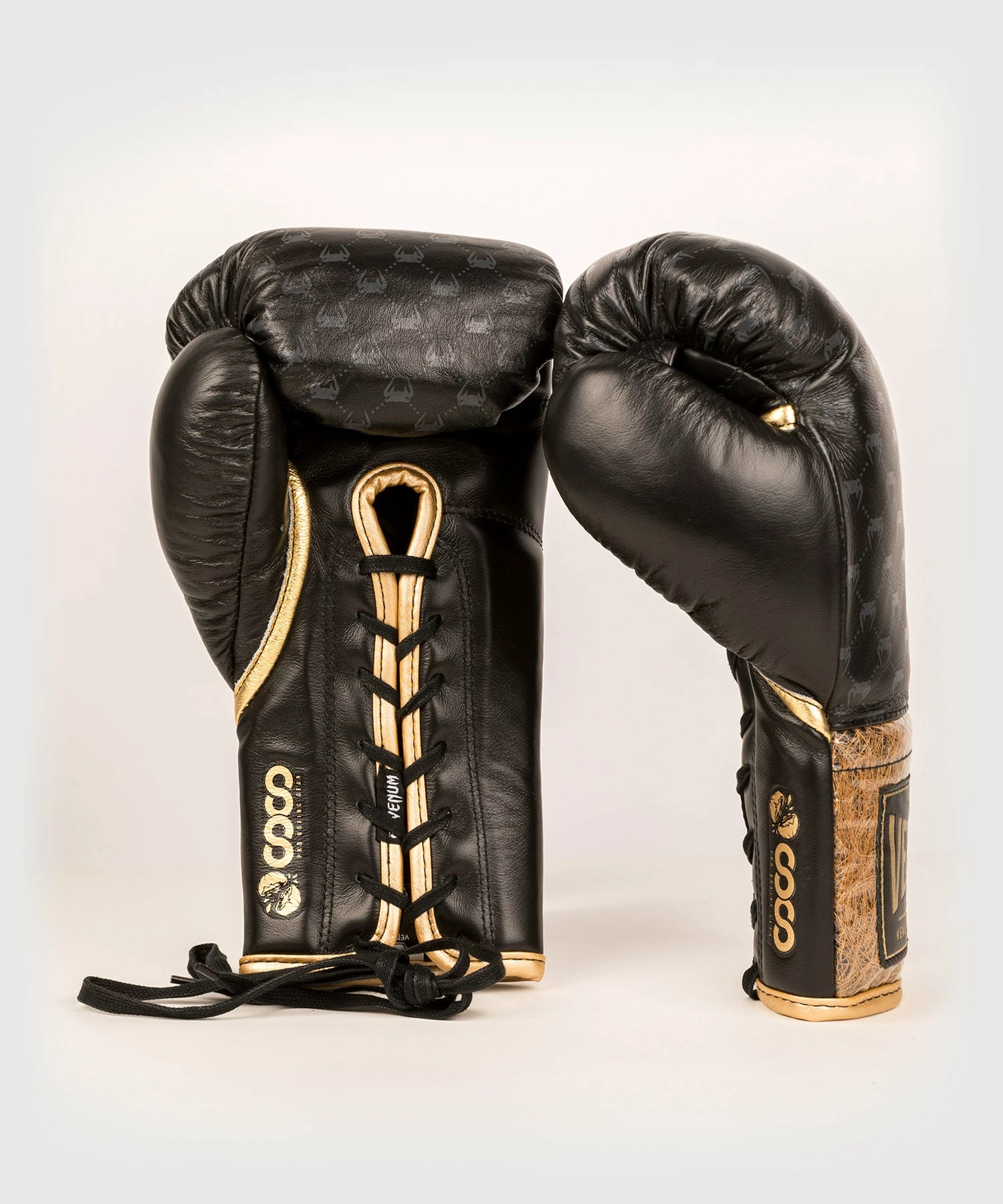 Venum Coco Monogram Pro Lace Up Boxing Gloves - Intense Black - Image 2
