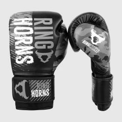 Venum Ringhorns Charger Camo Boxing Gloves - Black/Grey