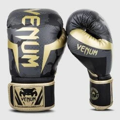 Venum Elite Boxing Gloves - Dark Camo/Gold