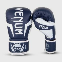 Venum Elite Boxing Gloves - White/Navy Blue